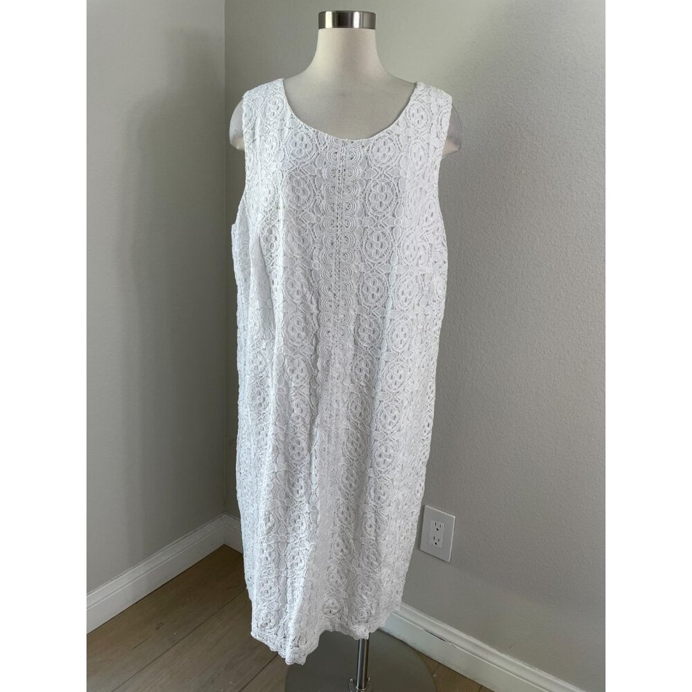 Catherines Womens Plus Size‎ 1X White Lace Overlay Midi Dress Sleeveless
